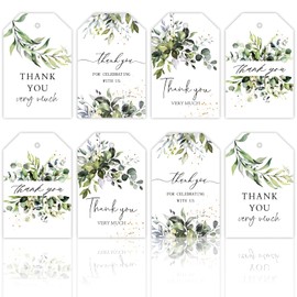 Whaline 100Pcs Thank You Gift Tags Greenery Plant Paper Tags Spring Green Thank You Very Much Tags with 98.4ft Hemp Rope for Wedding Baby Shower Bridal Shower Birthday Party Favor Decor, 4 Design