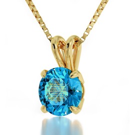 Nano Jewelry Gold Plated Buddhist Necklace Inscribed with The 'Diamond Sutra' Verse in 24k Gold on Blue Crystal Spiritual Pendant for Women, 18" Chain