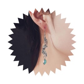 Yheakne Boho Feather Spiral Earrings Silver Turquoise Drop Earrings Vintage Feather Hook Earrings Long Feather Turquoise Earrings Spiral Wire Earrings Jewelry for Women