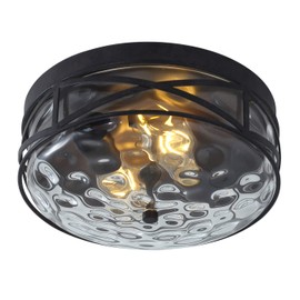Aiwen Round Flush Mount Ceiling Light Fixture, Contemporary 2-light Close to Lighting, Clear Water Ripple Drum Glass Shade, Vintage Bronze Finish, for Farmhouse Kitchen Dining Room Bedroom Hallway