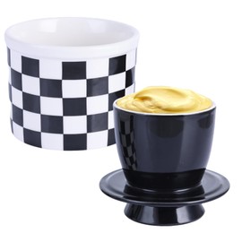 Checkered Butter Crock with Lid,Ceramic Butter Keeper for Countertop, Black And White French Butter Crock