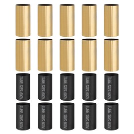 PATIKIL 2" Tall Candle Covers Sleeves, 10Pcs Metal E12 Chandelier Socket Sleeves with Insulation Heat Shrinkable Flame Retardant Tube Bulb Light Base Holder for Lamps, Golden