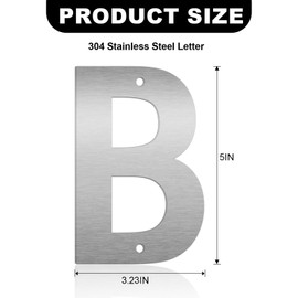 5 Inch Floating House Numbers and Metal Letters for Outdoor Signs, Modern 304 Stainless Steel Silver Address Numbers for Home, Apartment, and Garden Decor (Letter B)