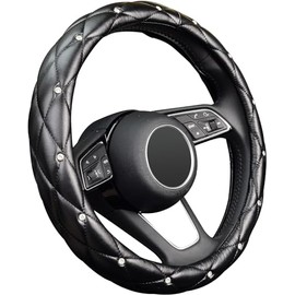 Funda para volante de piel con diamantes, diamantes de imitación de cristal universales, funda suave antideslizante para volante de coche, para mujeres y niñas, ajuste de 15 pulgadas (Nergo)