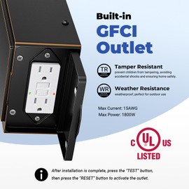 OPAXIS 2-Pack Front Porch Lights Outdoor Wall Mount Sconce with GFCI Outlet, Modern Black Motion Sensor Exterior Garage Lighting Fixtures with Gold Trim, 100% Aluminum Waterproof Outside House Lights