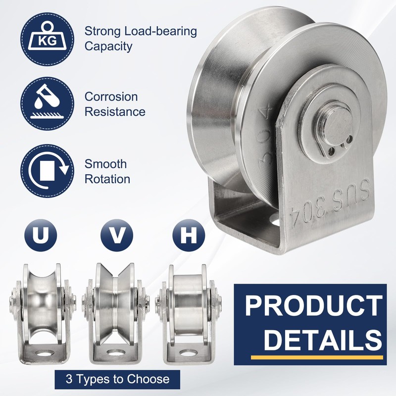 sourcing map V Groove Wheel with Bracket, Stainless Steel Track