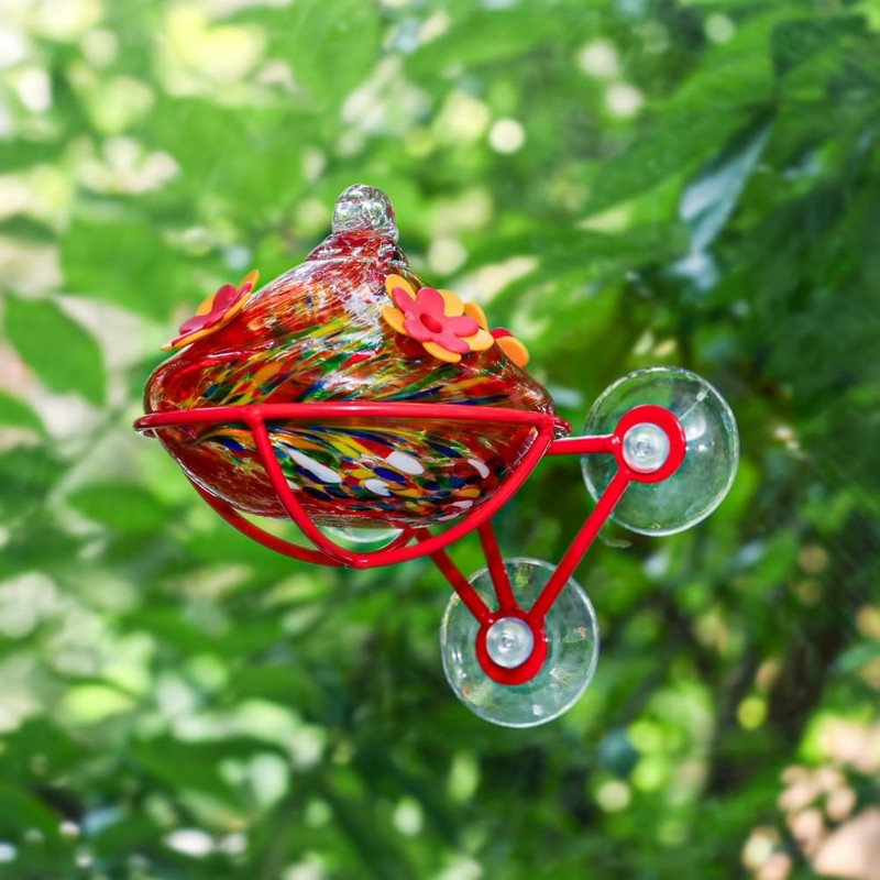 Window Hummingbird Feeder - Hand Blown Glass Mounted Hummingbird Feeder