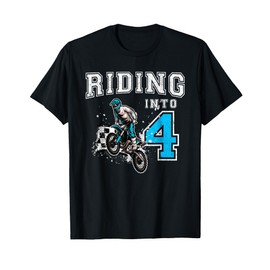 Riding Into 4 Years Old 4th Birthday Boy Dirt Bike Party T-Shirt