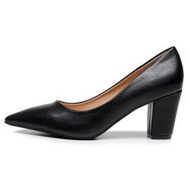 VenusCelia Women's Lewin Pump Chunky Heel Shoe (8 M US,Black PU)
