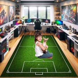 AXHMZYD Children's Football Rug, Football Field Play Mat, Boys and Girls, Fun Home Decor, Play Mat for Children's Room, Baby Room and Playroom, Green (A, 80 x 120 cm)