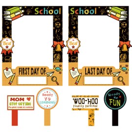 Back to School Party Photo Booth Picture Frame for Party Supplies School Welcome Photo Booth Props First Day of School Photo Frame Printed Double-Sided (Plastic)