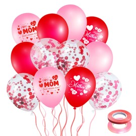 Heyiminy 22 Pack Mothers Day Balloons, 12inch Pink & Red Latex Balloons for Mother's Day Party Decorations Supplies, Happy Mothers Day Balloons with 2 Ribbons for Best Mom Ever Party Decorations