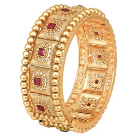 Aheli Gold Plated Synthetic Stone Studded Thick Single Piece Openable Kada Bangle Antique Design Jewellery Gift for Women Size - 2.6 Inch