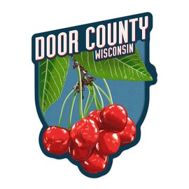 Die Cut Sticker Door County, Wisconsin, Cherry Letterpress, Filtered, Contour Vinyl Sticker 1 to 3 inches (Waterproof Decal for Cars, Water Bottles, Laptops, Coolers), Small