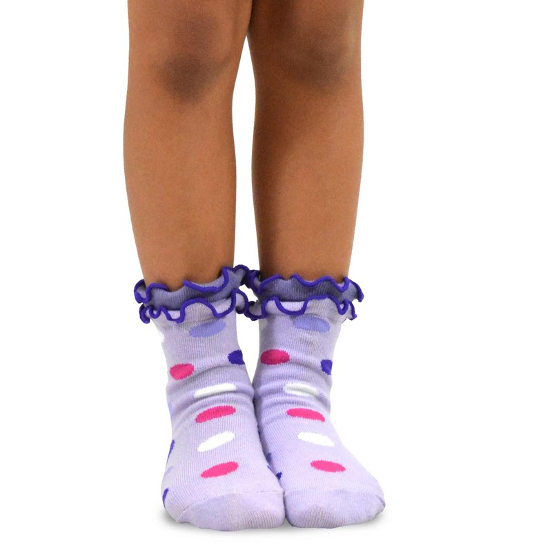 TeeHee Little Girls Cotton Double Ruffle Crew Socks 6 Pair