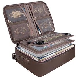 BALEINE Fireproof Document Box with Lock, Portable Fireproof Document Bag Waterproof Fire Proof File Boxes for Documents, File Organizer Box for Important Paperwork (Brown, 15''x11''x4'')