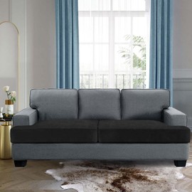 H.VERSAILTEX Stretch Velvet 2 Piece T Cushion Sofa Slipcovers Individually Sofa Cushion Covers for 2 Cushion Couch Seat Cushion Covers for Sofa Seat Cushion Covers Stay in Place (Sofa, Black)