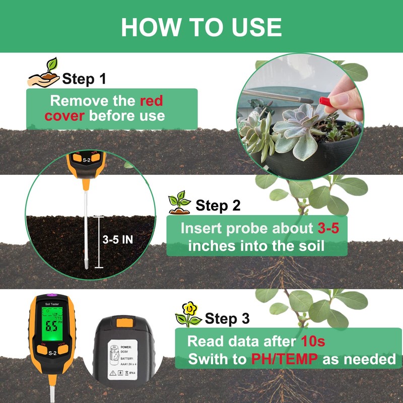 Justmetr 5 in 1 Soil PH Meter, Soil Tester Moisture,