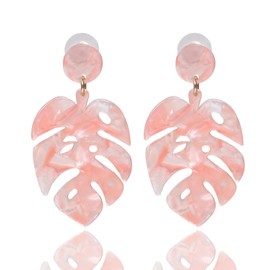Acrylic Earrings For Women Statement Palm Leaf Earrings Resin monstera Drop Dangle Earrings Fashion Jewelry (Pink)