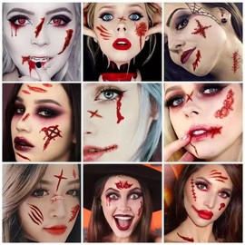10 Sheets Halloween Temporary Tattoos, Bloody Scar, Stitches & Wound Stickers, Realistic Fake Tattoos for Halloween Makeup & Cosplay, Safe Eco-Friendly Adhesive, Long-Lasting, A-011— A-020