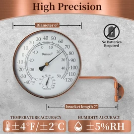 Dunuo 6-Inch Outdoor Thermometer with Humidity - Analog Temperature Gauge for Home, Greenhouse, Garage & Patio - Indoor Thermometer Hygrometer, Waterproof Wall Mounted, Decor.