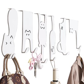 VOVCAMLS 6 PCS Metal Cat Over The Door Hooks,Cute White Hooks - Over The Door Hangers Can be Installed Easily, Used for Storing Clothes/Bags/Keys/Scarves in Bedrooms/Living Rooms/Kitchens, Etc