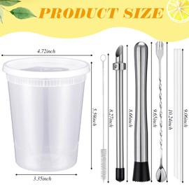 LemonRoad 24 Set Lemonade Stand Supplies Lemonade Stand Kits Include 24 Pcs 32oz Plastic Cups with Lid and Straw, Straw Puncher for Plastic Lids, Muddler, Mixing Spoon, Cleaning Brush for Summer Party
