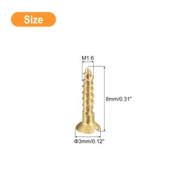 sourcing map Brass Wood Screws, 25Pcs M1.6 x 8mm Slotted Drive Flat Head Self Tapping Screw Countersunk for Woodworking Furniture