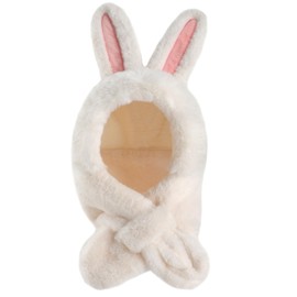 Cheerful Mario 3-8 Years Toddlers Kids Girls Fluffy Bunny Hat with Ears 2 in 1 Winter Hat Neck Warm Balaclava Hat Bunny White