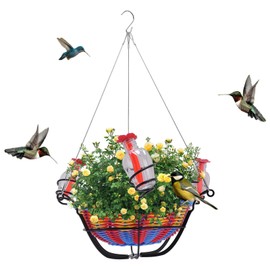 Hanging Flower Basket Vogelfutterleiter, Widerstandsfähiger Gewebter Rattan, Metall- und Plastikschale, Einfache Wartung, Dekoratives Hofdekor mit Benutzerfreundlichem Design