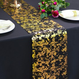 Snowkingdom Black and Gold Table Runner 49 Feet 588 inches Golden Metallic Table Centerpieces Foil Runners Party Decorations Glitter For Wedding Birthday Shower Christmas Thanksgiving Anniversary