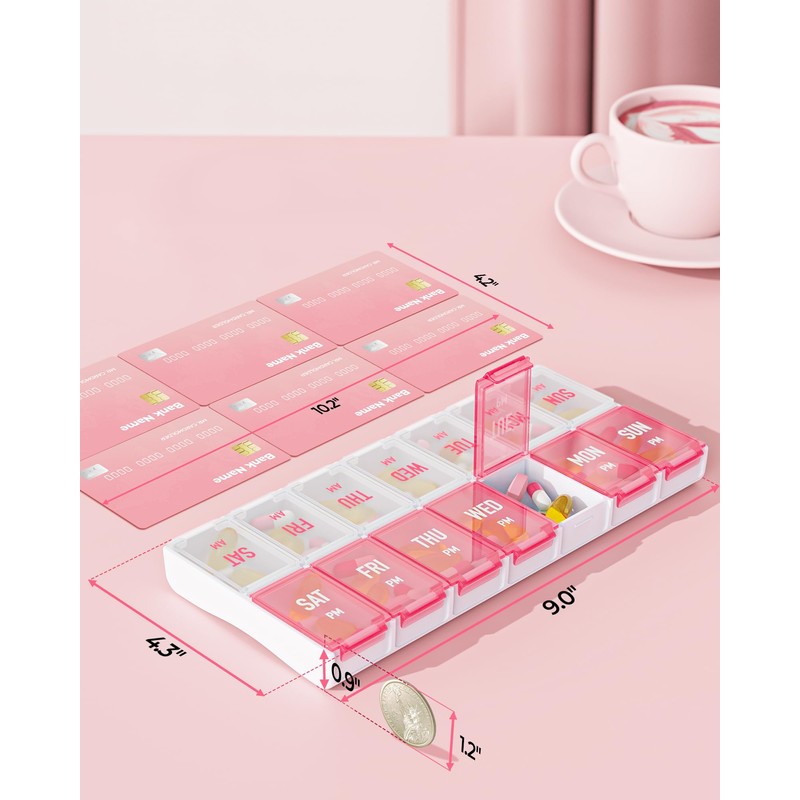 AMOOS Weekly Pill Organizer 2 Times a Day, Stylish Pill