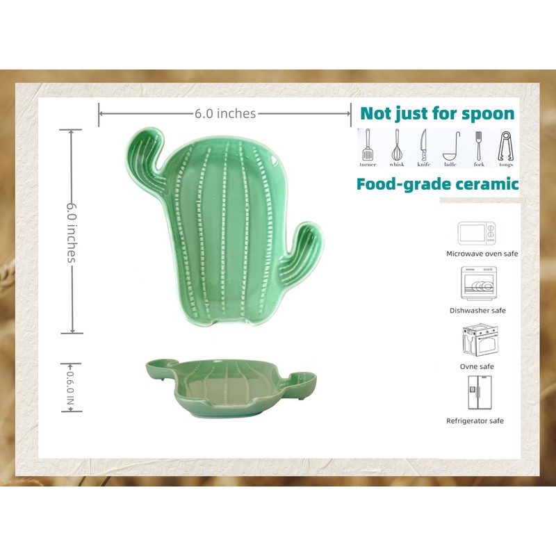 Ceramic Spoon Rest for Stove Top, Cactus Cute Spoon Rest