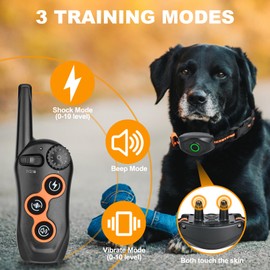 Dog Shock Collar with Remote Control,1300Ft,IP67 Waterproof Dog Training Collar with 3 Training Modes, Beep, Shock, Vibration,Safe Lock for Small, Middle,Large Dogs (Orange O+B)