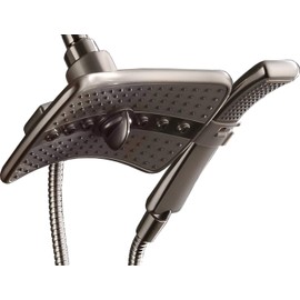 BRIGHT SHOWERS High Pressure Brushed Nickel Shower Heads Combo with Two Spray Setting Fixed Shower Head and Two Spray Settings Handheld Shower Head with Grey Face
