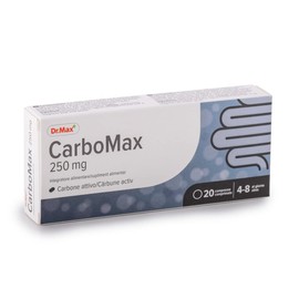 Dr. MAX CarboMax Activated Vegetable Charcoal Food Supplement 20 Tablets of 250 mg for the Reduction of Abdominal Bloating and Flatulence