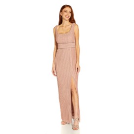 Adrianna Papell Women's Metallic Long Gown, Rose, 4