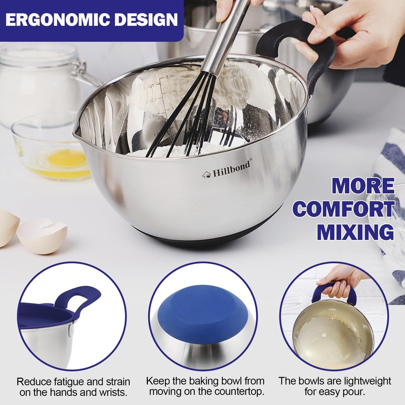 Hillbond Mixing Bowls with BPA Free Airtight Lids Stainless Steel
