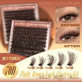 JIMIRE Brown Cluster Lashes Natural Brown Individual Eyelashes Kit Wispy Fluffy Eyelash Extension Kit with Glue Brown Bond and Seal Brown Individual Lashes Individual Cluster 10-18MM Lash Clusters