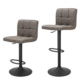 Finnhomy Bar Stools Set of 2 Counter Height, Swivel Barstools with Footrest and L Shape Thicken Cushion Back, Height Adjustable Modern Bar Chairs, Vintage Leather, Retro Grey