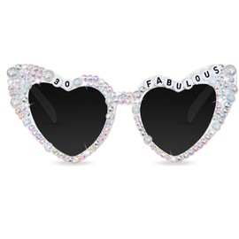 Topfunyy 30th Birthday Glasses for Women - White 30 & Fabulous Shiny Diamond Pearl Sunglasses for Women 30th Birthday Party Supplies