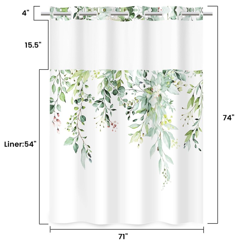 WITHLOC No Hook Shower Curtain with Snap in Liner -