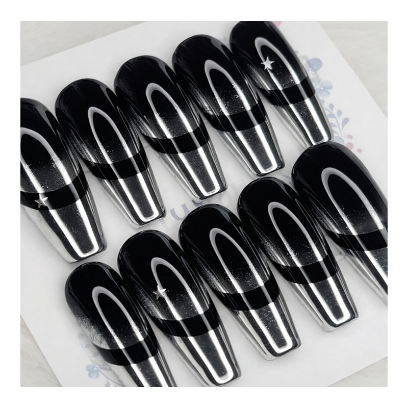 Metal Dual Line Handmade Nail Tips - Stiletto L /