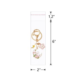 Keyacht Self Stick Cellophane Bags 200 Count 2” x 6” Long Self Adhesive Jewelry Cello baggies Self Sealing OPP Plastic Bags for Candy Bookmarks Jewelry Bracelet Oil Pastel Nuts Gift Party Favor