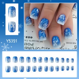 EYZOTSF Press on Nails Christmas Square Shaped Acrylic Full Cover Short Length Square Winter False Nails with Designs Artificial Xmas Holiday Fake Nails Glue ons Fingernails for Women Girls(YS391)