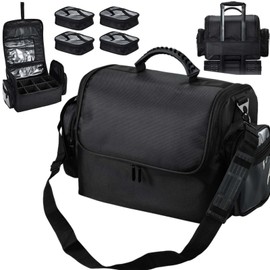 Yueieoun Extra Large Makeup Case, Professional Makeup Artist Bag, Travel Makeup Carry Organizer Case Cosmetic Train Case with 4 Small Bags, Luggage Sleeves(Plus)