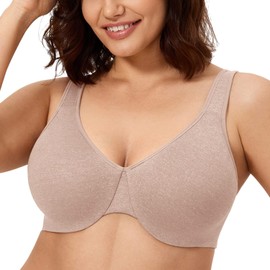 CALVENA Women's Unlined Full Coverage Minimizer Bra Plus Size Underwire Bra for Heavy Breast Cameo Heather 32D