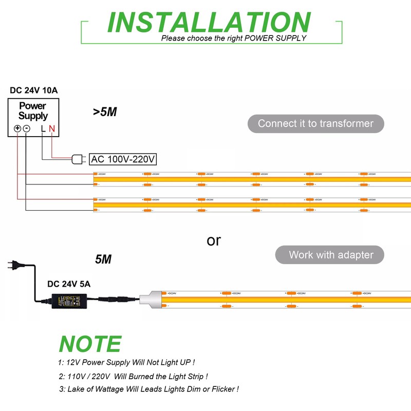 JOYLIT 24V Diffused COB LED Strip Lights Dual Row 16.4FT