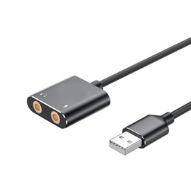 USB Audio Converter Adapter External Sound Card Dual TRS 3 Pole 3.5mm Earphone/Microphone Jack Earphone Adapter for PS 4/PS 5/PC/Laptop etc (Black)