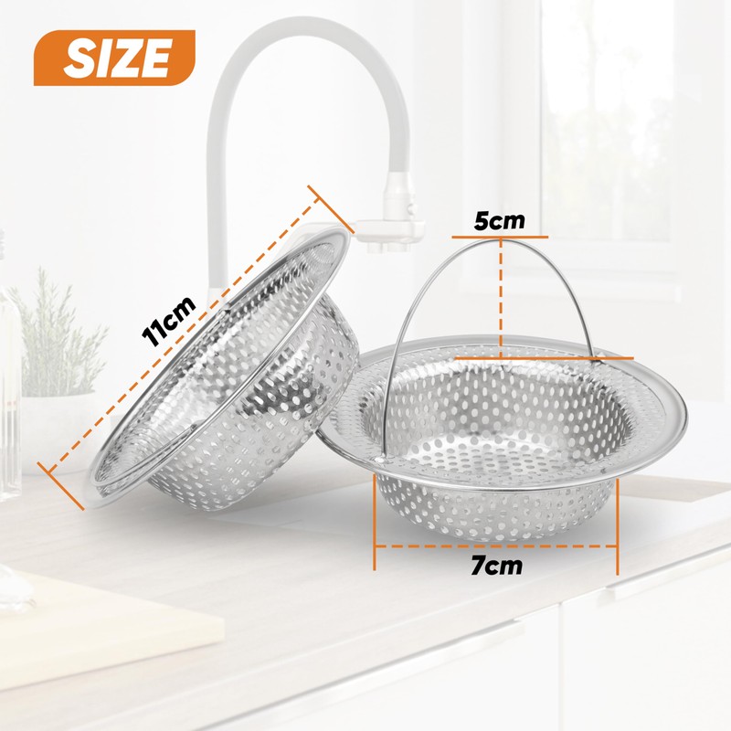 Pack of 2 Sink Strainer Stainless Steel Sink Clogging Protection
